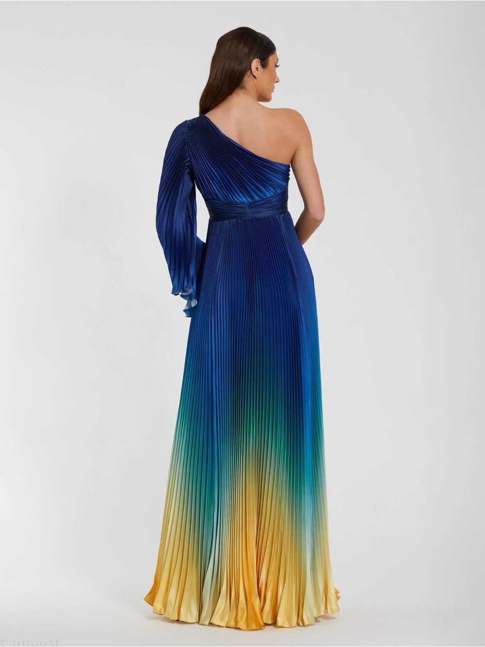 Mac Duggal 49903 Blue Pleated Charmeuse One Shoulder Ombre Gown Size 10 NWOT - Picture 4 of 13